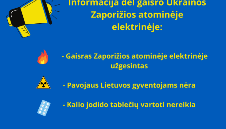 Informacija dėl Zaporižios atominės elektrinės ir dėl jodo tablečių vartojimo